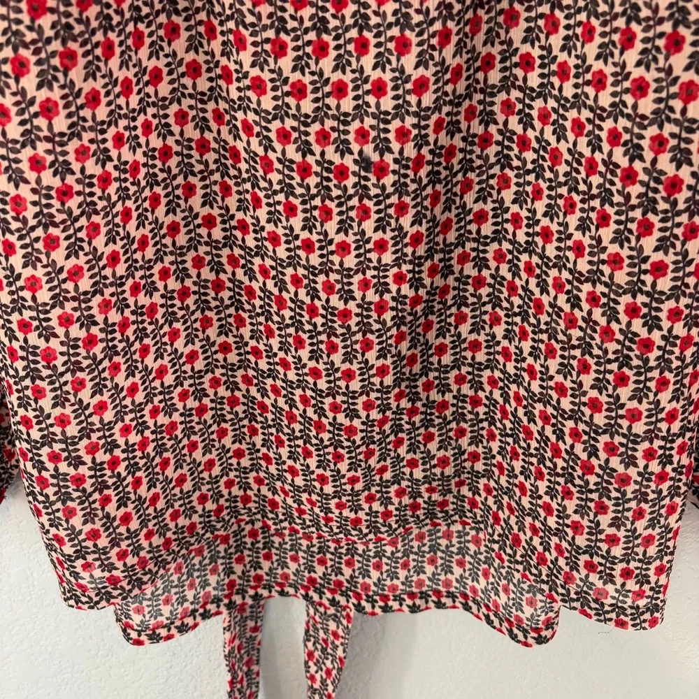 Vintage Forever 21 Red Black Floral Sheer Tunic Top Ruffle Y2K - Picture 9 of 14
